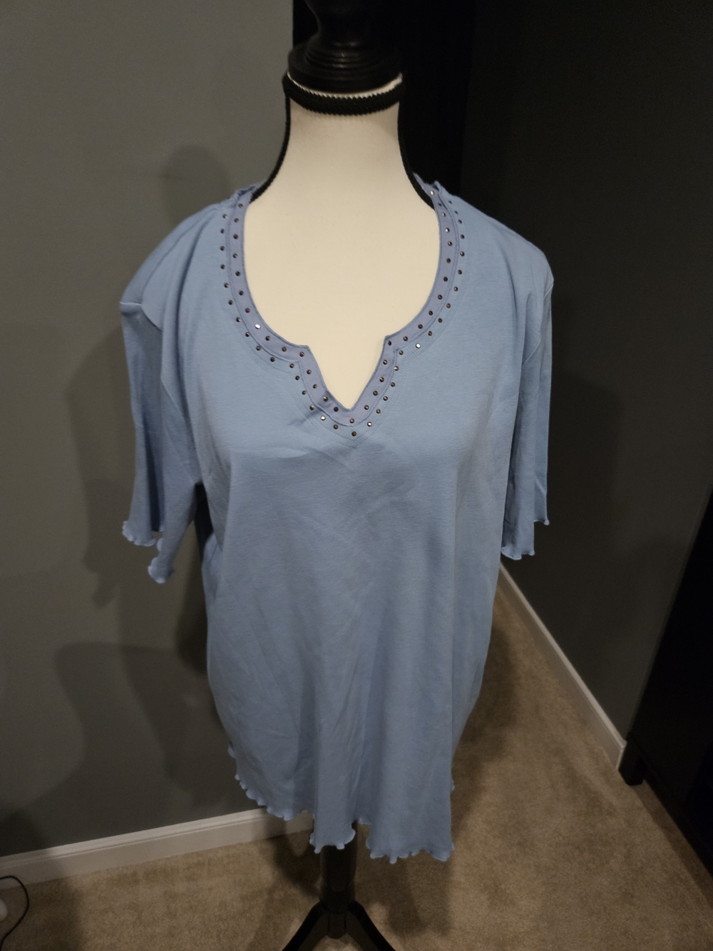SAMOON Light Blue Stud Detail V-Neck Tunic